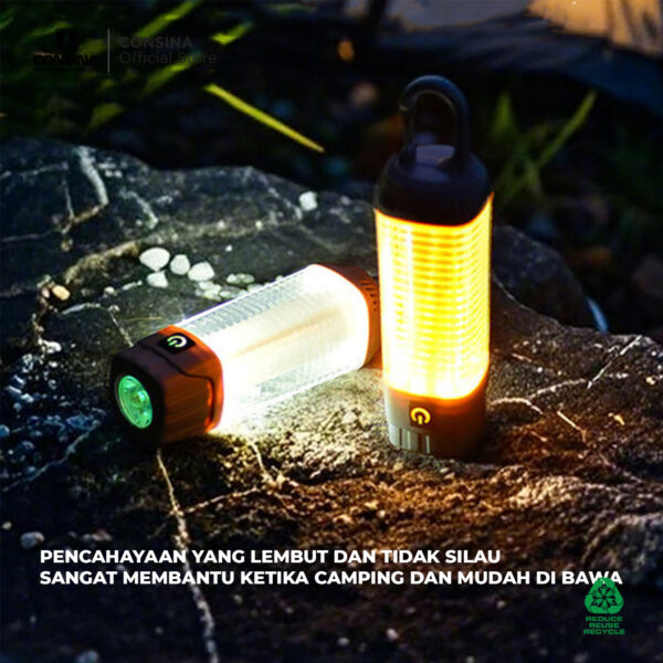 Consina Camping Lamp SJ013 Lampu Tenda Emergency Tripod Carabiner | Outdoor Hiking Gunung Mancing Rechargeable