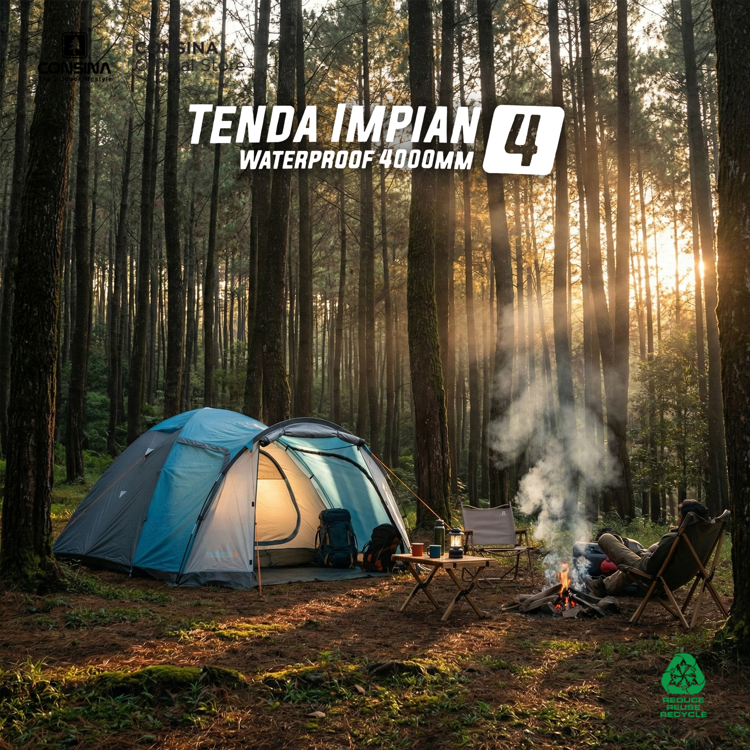 CONSINA IMPIAN 4 TENDA DOME | OUTDOOR GUNUNG CAMPING KAPASITAS 3-4 ORANG DOUBLE LAYER