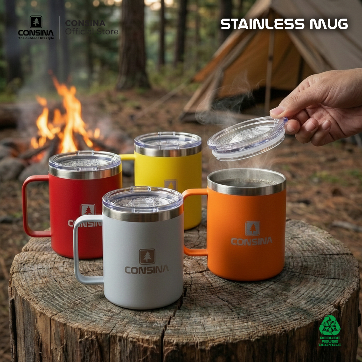 CONSINA STAINLESS MUG GELAS TAHAN PANAS DINGIN OUTDOOR CAMPING OFFICE 400Ml