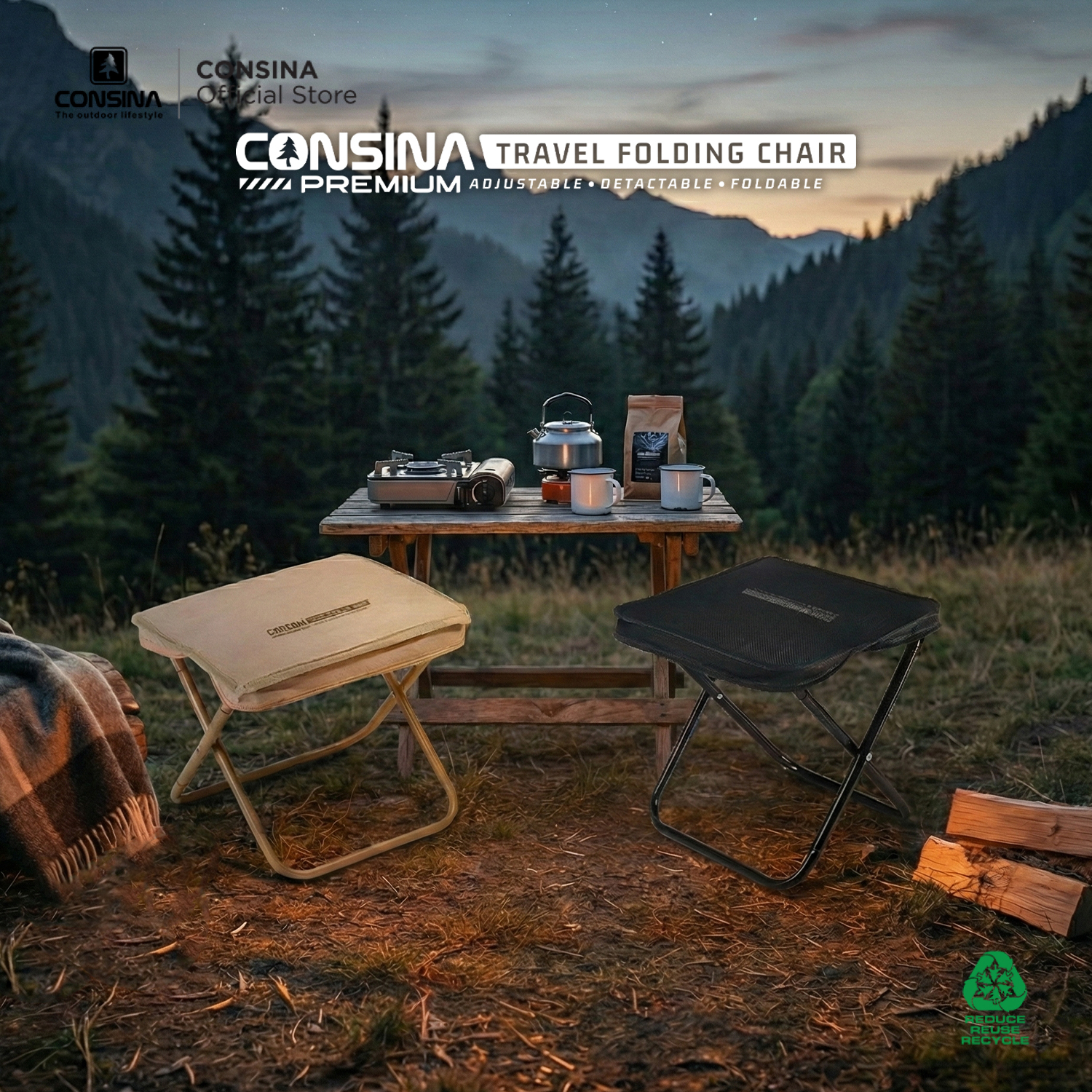 Consina Travel Folding Chair Kursi Lipat Ringan Premium | Camping Hiking Outdoor Gunung